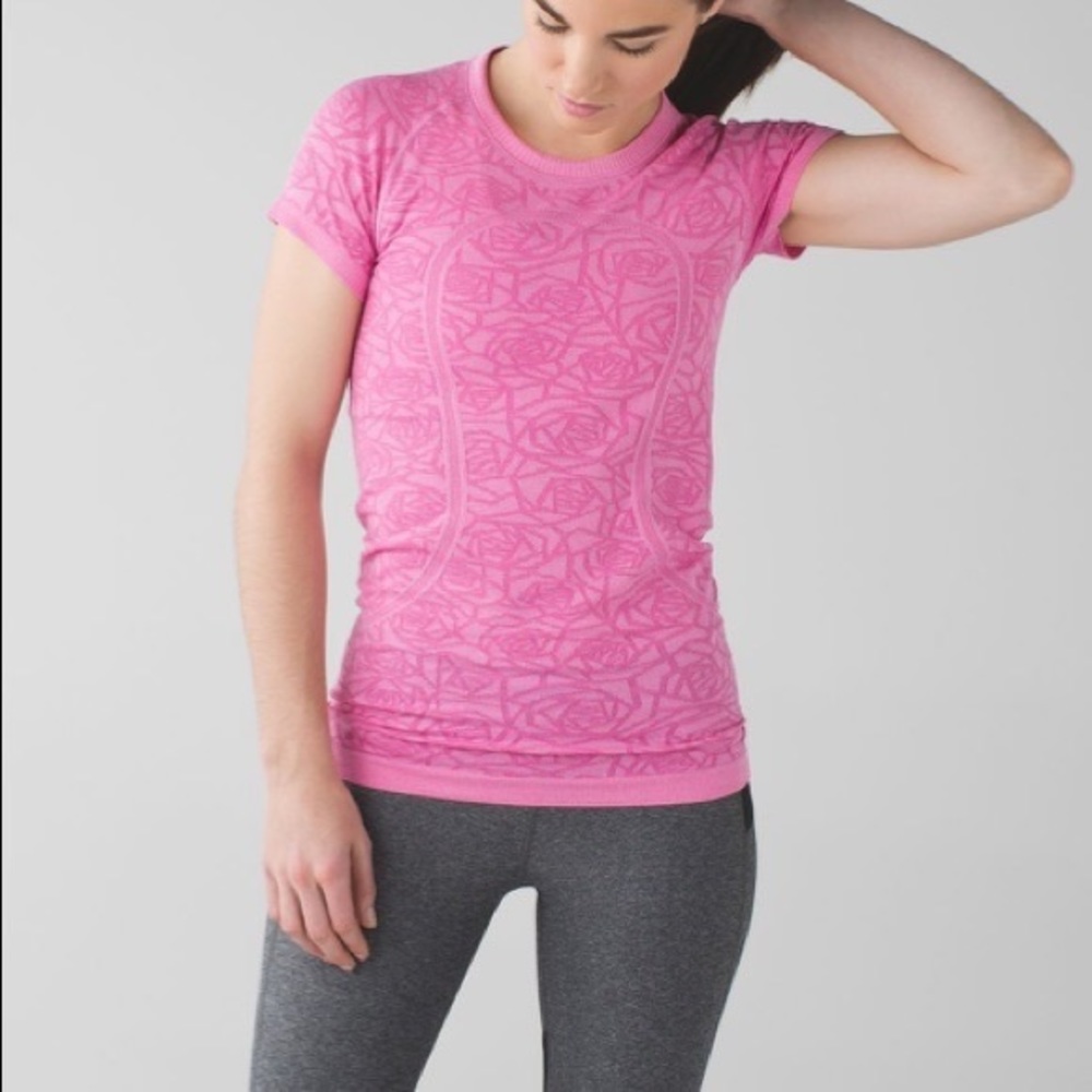 LULULEMON PINK ROSE SWIFTLY SHORT SLEEVE WORKOUT TOP